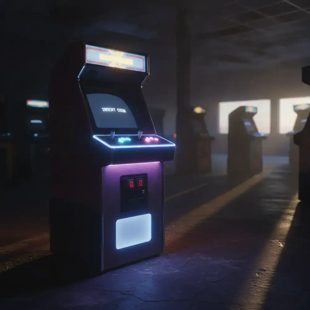 Consola arcade iluminada esperando jugador